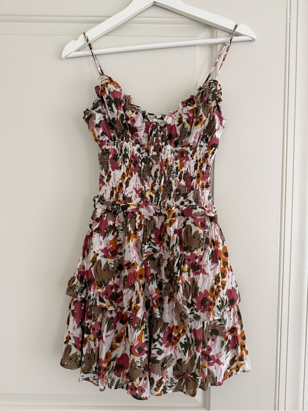 ASTR BLOSSOM SMOCKED RUFFLE MINI DRESS SIZE S